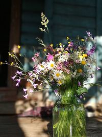 Close-up of purple flowering plant in vase