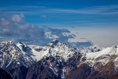 Panoramic view of snowcapped mountains against sky