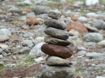 Stack of pebbles on land