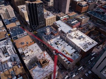 High angle view of buildings in city