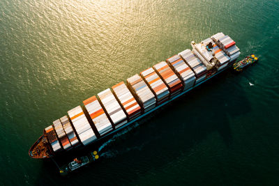 High angle view of ship on sea