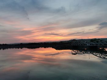 Scenic view of lake against sky during sunset