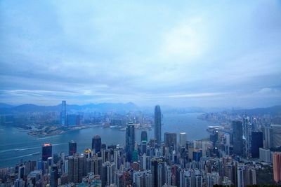 High angle view of city at waterfront