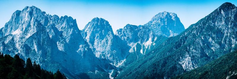 Panoramic view of snowcapped mountains against sky