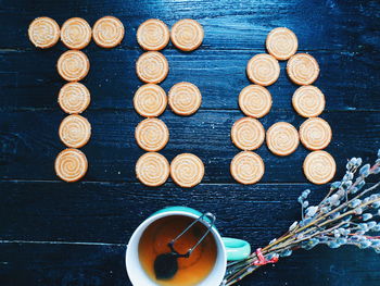 High angle view of coffee on table