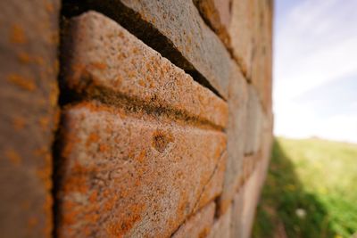 Close-up of rusty metal on field