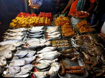 Close-up of fishes for sale in market