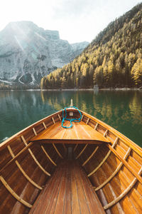 Scenic view of lake by mountains against sky