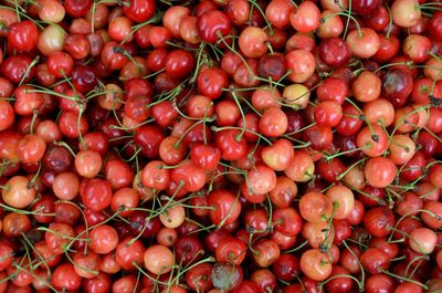 Full frame shot of cherries for sale in market