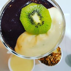 High angle view of breakfast on table