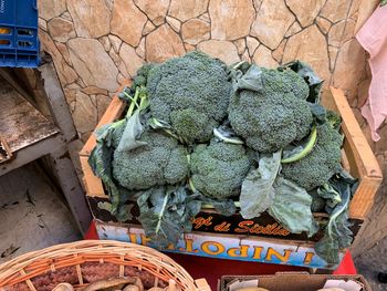 High angle view of vegetables for sale in market