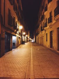 Narrow walkway along buildings at night