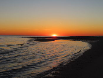 Scenic view of sea against clear sky during sunset