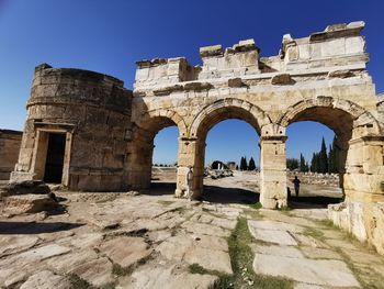 Old ruins of hierapolis against clear sky