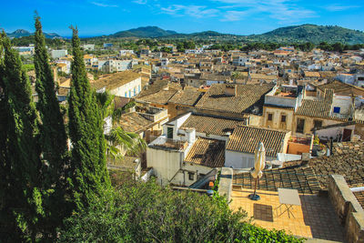 High angle view of townscape against sky