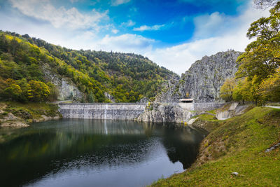 Furan lake and river close to saint etienne city with a blue sky