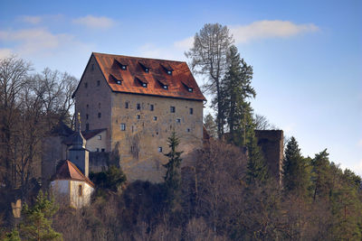 Low angle view of old building against sky