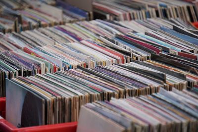 Full frame shot of records for sale