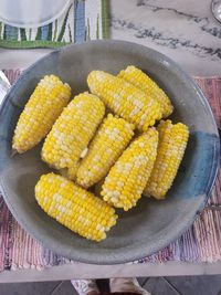 High angle view of corns on table