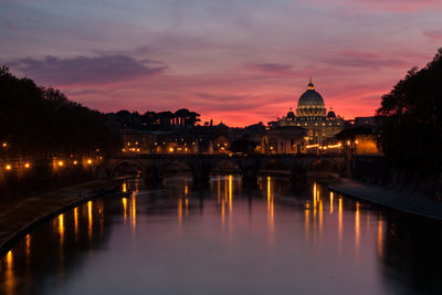 Bridge over river at dusk