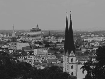 High angle view of buildings in city