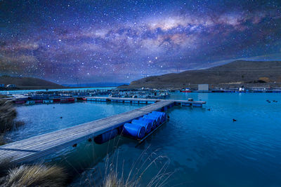 Scenic view of sea against sky at night