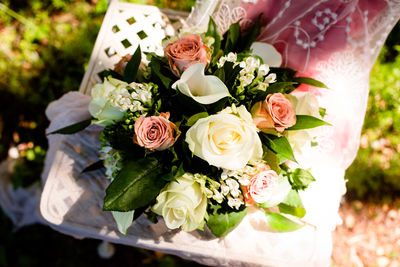 High angle view of rose bouquet