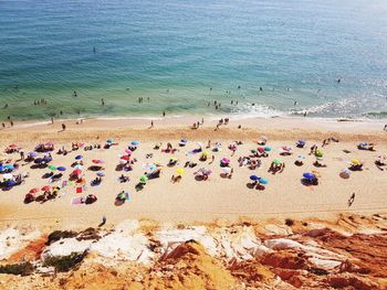 High angle view of people on beach