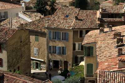 High angle view of residential buildings in typical village in provence