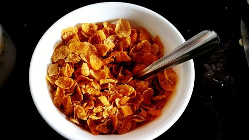 High angle view of breakfast in bowl on table