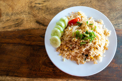 High angle view of breakfast served on table