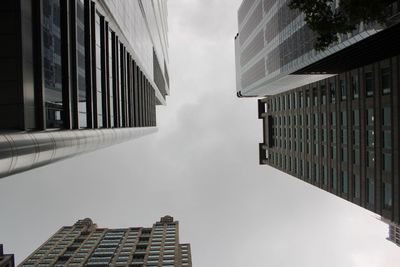 Directly below shot of buildings in city against sky