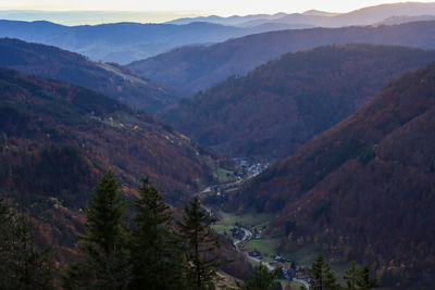 High angle view of valley and mountains