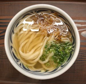 High angle view of soup in bowl