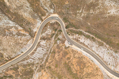 High angle view of road amidst trees