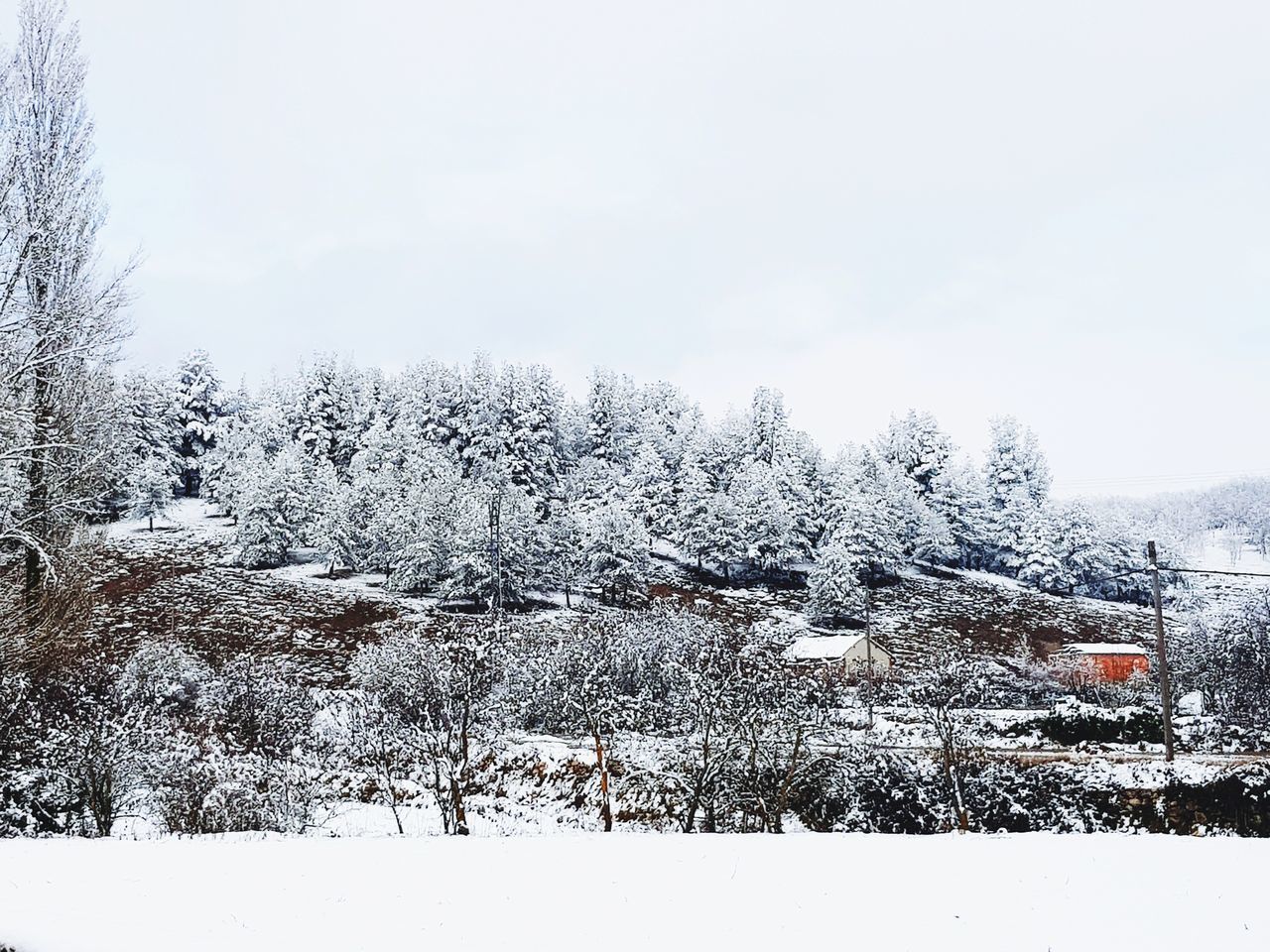 SNOW COVERED LAND AGAINST SKY