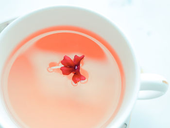 Close-up of red tea on table