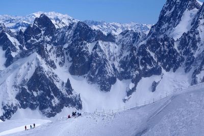 Scenic view of snow covered mountains against sky