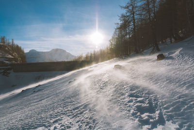 Scenic view of mountains against sky during winter