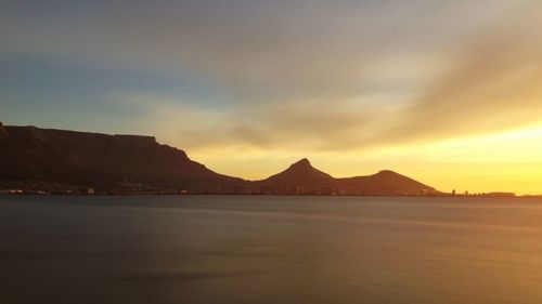 Scenic view of sea against sky at sunset