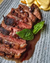 High angle view of meal served on table