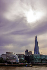 Modern buildings in city against cloudy sky