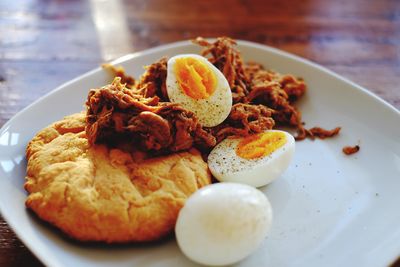 Close-up of food in plate on table