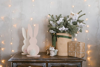 Christmas decor for the children's room,  homemade plywood bunnies with soft tails