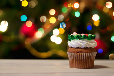 Close-up of cupcake on table