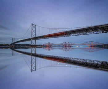 View of suspension bridge over river