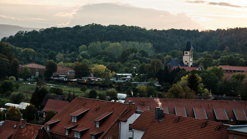 High angle view of townscape against sky