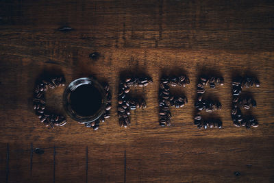 High angle view of coffee beans on table