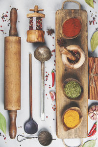 High angle view of food on table