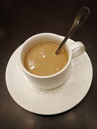 High angle view of tea in bowl on table